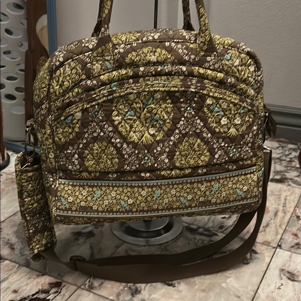 Vera Bradley Brown and Green laptop bag with Ornate Pattern
